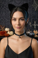 Black Halloween Bunny Rabbit Ears Headband And Bell Choker - Catherine