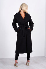 Black Waterfall Draped Duster Maxi Coat - Danira