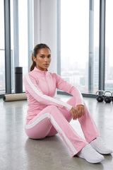 Pink Zip Up Active Jacket & Stripe Side Track Trousers Co-Ord Set- Xavira