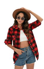 Red & Black Check Print Oversized Pocket Shacket - Casey
