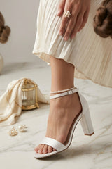 White Strappy Ankle Strap Square Heel Sandals - Willow