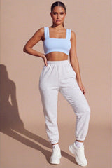 Baby Blue Thick Strap Square Neck Crop Top - Mirelda