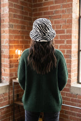 Black Zebra Print Faux Fur Bucket Hat-Enny