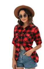 Red & Black Check Print Oversized Pocket Shacket - Casey