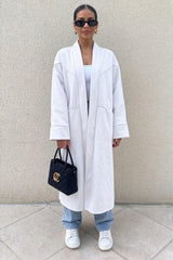 White Oversized Longline Open Front Coat-Fyona