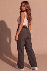 Brown Lightweight Elasticated Waist Wide Leg Trousers - Tixom