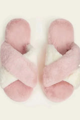 Pink Fluffy Cross Strap Slippers - Myra