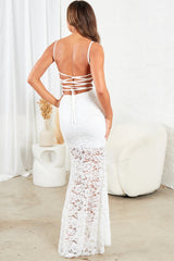 White Bodycon Strappy Lace Maxi Dress - Piper
