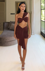 Chocolate Ruched Knot Skirt - Carter