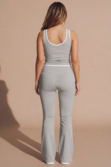 Grey Contrast Trim Top and Flared Trousers Activewear Set - Eleonora