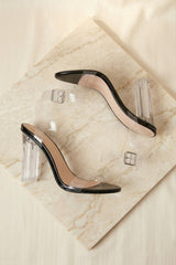 Black Perspex Barely There Clear Block Heels - Mara
