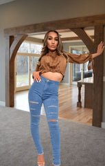 Blue Mid Distressed High Waisted Skinny Jeans – Brooke
