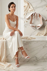 White Strappy Ankle Strap Square Heel Sandals - Willow