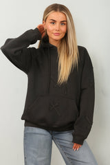 Black Oversized Crucifix Cross Embroidered Hoodie - Ronisa
