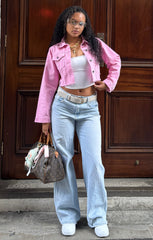 Pink Cropped Denim Jacket With Pockets - Desta