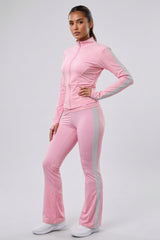Pink Zip Up Active Jacket & Stripe Side Track Trousers Co-Ord Set- Xavira