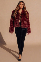Wine Soft Faux Fur Warm Short Jacket - Lanoria