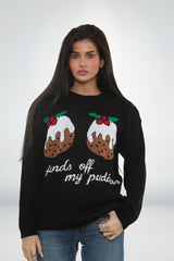 Black Festive “Hands Off My Pud” Christmas Pudding Graphic Jumper – Tilly