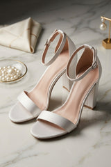 White Strappy Ankle Strap Square Heel Sandals - Willow