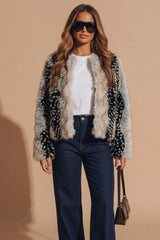 Cream Mixed Faux Fur Open Front Coat - Flox