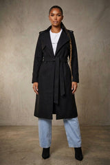 Black Waterfall Belted Longline Coat – Jaceque
