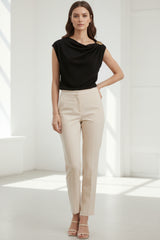 Black One Shoulder Draped Top with Gold Shoulder Detail- Fiana