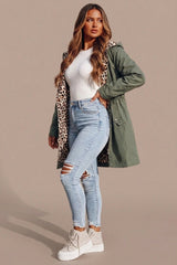 Khaki Parka with Leopard Print Lining Reversible Hooded Jacket– Skye