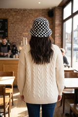 Black And White Check Faux Fur Bucket Hat-Inna