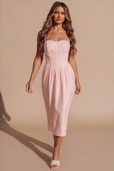 Pink Corset Detail Strappy Midaxi Dress - Rosa