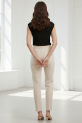 Black One Shoulder Draped Top with Gold Shoulder Detail- Fiana