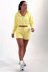 Yellow Zip Up Hoodie & High Waisted Shorts Co-ord Set - Eliza