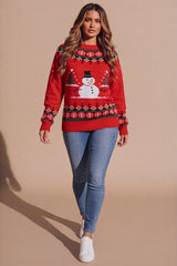 Red Christmas Snowman Print Oversized Jumper - Noelle
