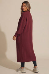Wine Knitted Long Sleeve Pocket Detail Ribbed Cardigan - Leanne