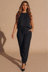 Black Stud Detail Sleeveless Loungewear Co-Ord Set - Reinax