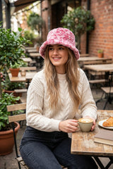 Pink Leopard Print Faux Fur Bucket Hat- Yina