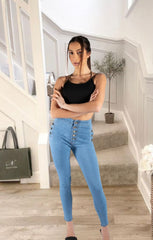 Light Blue High Waisted Button Detail Skinny Jeans – Mia