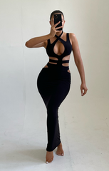 Black Cross Over Plunge Cut Out Maxi Dress - Gabrielle