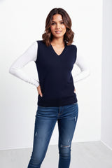 Navy V Neck Sleeveless Knitted Vest- Hanya