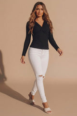 White  High Waisted Skinny Soft Touch Skinny Jeans With Rip Detail  - Delilah