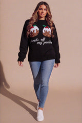 Black Festive “Hands Off My Pud” Christmas Pudding Graphic Jumper – Tilly