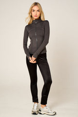 Dark Grey High Neck Fitted Zip Up Lightweight Jacket - Sovanna