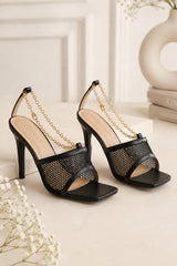 Black Diamante Perspex Strap Mules - Britney