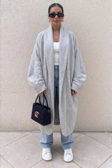 Grey Oversized Longline Open Front Coat-Fyona