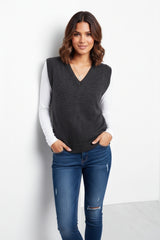 Dark Grey V Neck Sleeveless Knitted Vest- Hanya