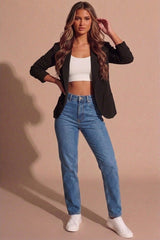Black Tailored Open Front Blazer-Roman
