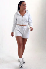 Grey Zip Up Hoodie & High Waisted Shorts Co-ord Set - Eliza