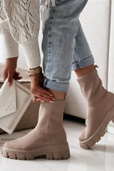 Stone Cleated Pull On Knit Chunky Sole Sock Ankle Boots - Melissa