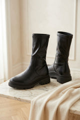 Black Faux Leather Chunky Sole Boots - Ukyana