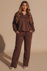 Chocolate Oversized Long Sleeve Rugby Top and Trouser Co Ord Set - Marizel