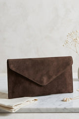 Brown Suede Envelope Luxe Clutch Bag - Laura